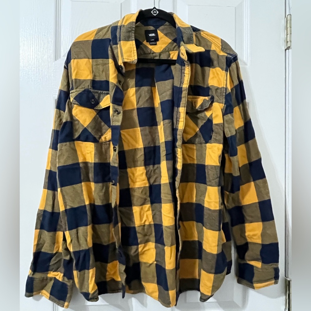 Vans Men's Bold Yellow and Navy Checkered Shirt Jacket